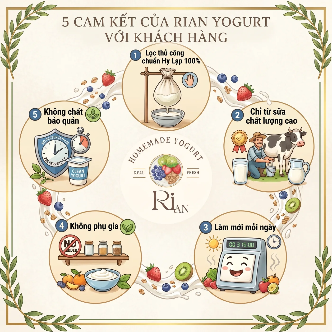 5 cam kết của RiAn Yogurt với khách hàng